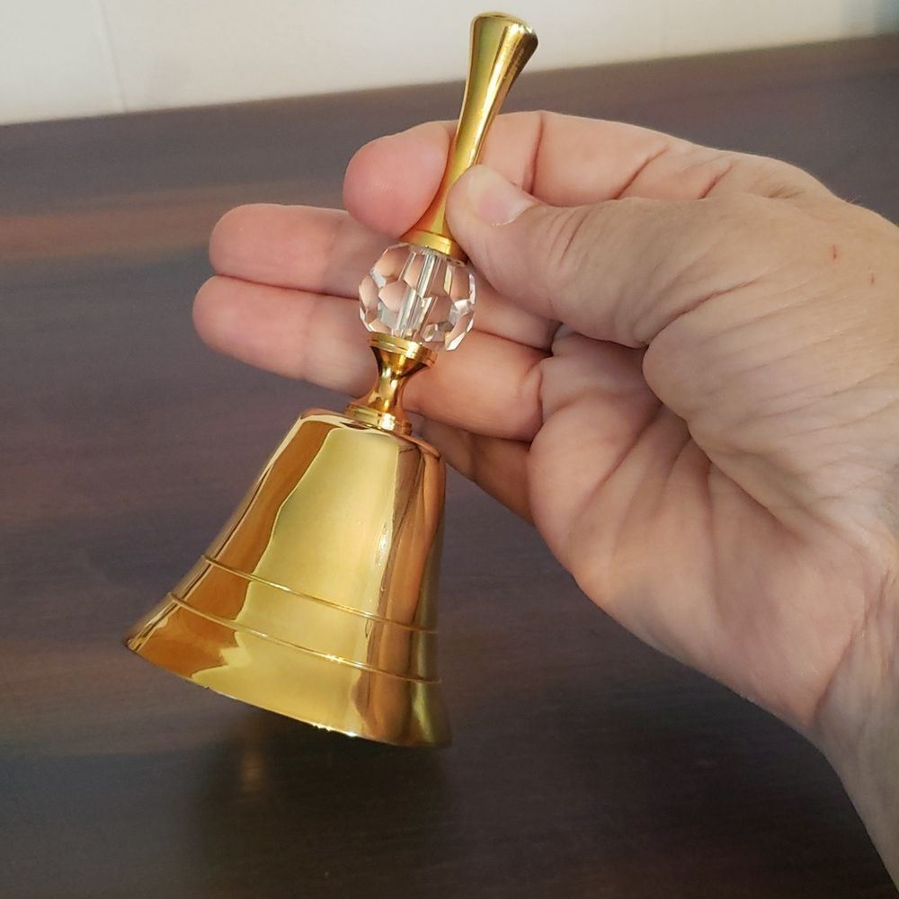 Beautiful Vintage Golden Colored Bell with Crystal Accented Handle